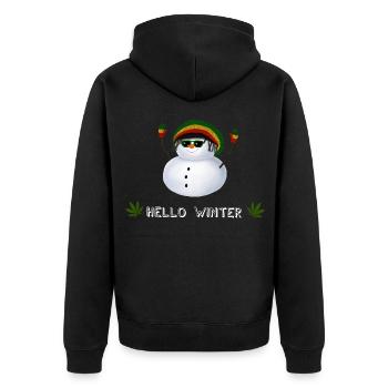 Hello Winter - Rasta Schneemann - Unisex Premium Bio Zip Hoodie - Schwarz - Hinten - Nico (187cm)