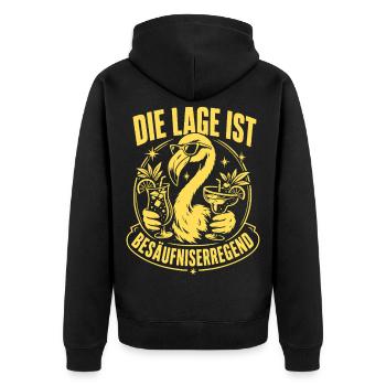 Die Lage ist besäufniserregend - Unisex Premium Bio Zip Hoodie - Schwarz - Hinten - Nico (187cm)