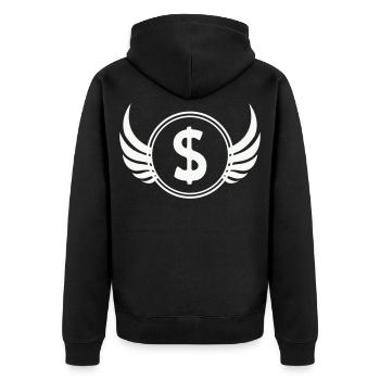 Flügel-Dollar Symbol - Unisex Premium Bio Zip Hoodie - Schwarz - Hinten - Nico (187cm)