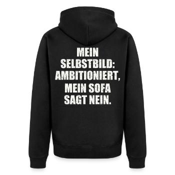 Ironischer Spruch Geschenkidee - Unisex Premium Bio Zip Hoodie - Schwarz - Hinten - Nico (187cm)