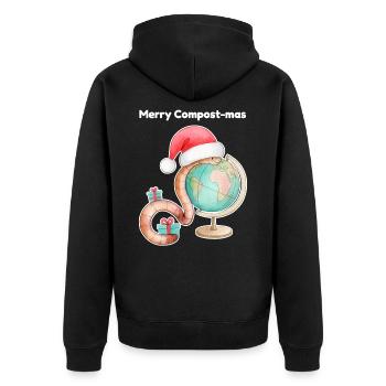 Regenwurm im Hut des Weihnachtsmanns - Unisex Premium Bio Zip Hoodie - Schwarz - Hinten - Nico (187cm)
