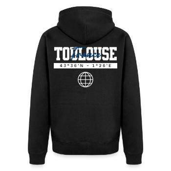 Toulouse Frankreich Koordinaten Reise Souvenir - Unisex Premium Bio Zip Hoodie - Schwarz - Hinten - Nico (187cm)
