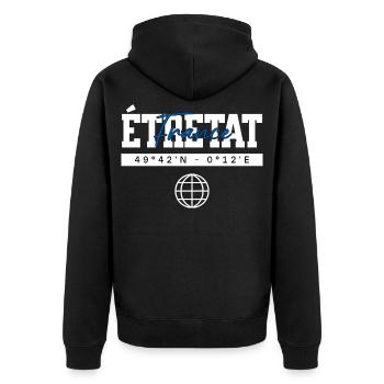 Étretat Frankreich Koordinaten Reise Souvenir - Unisex Premium Bio Zip Hoodie - Schwarz - Hinten - Nico (187cm)