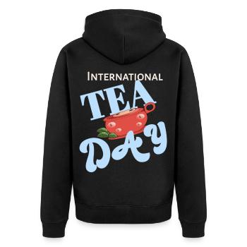 Internationaler Tag des Tees  - Unisex Premium Bio Zip Hoodie - Schwarz - Hinten - Nico (187cm)
