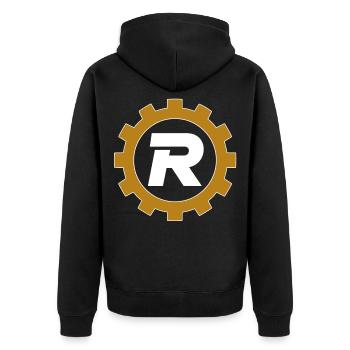 REVOLT™ DEUTSCHLAND GOLD GEAR EDITION - Unisex Premium Bio Zip Hoodie - Schwarz - Hinten - Nico (187cm)