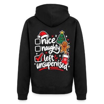 Weihnachtscheckliste: artig unartig - Unisex Premium Bio Zip Hoodie - Schwarz - Hinten - Nico (187cm)