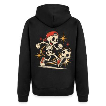 Retro-Skelett im Soccer-Action - Unisex Premium Bio Zip Hoodie - Schwarz - Hinten - Nico (187cm)