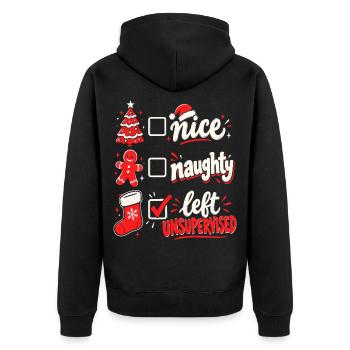 Links unbeaufsichtigt – Nett oder frech - Unisex Premium Bio Zip Hoodie - Schwarz - Hinten - Nico (187cm)