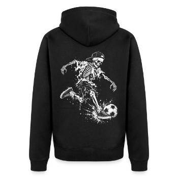 Skelettkicker Spray-Optik - Unisex Premium Bio Zip Hoodie - Schwarz - Hinten - Nico (187cm)