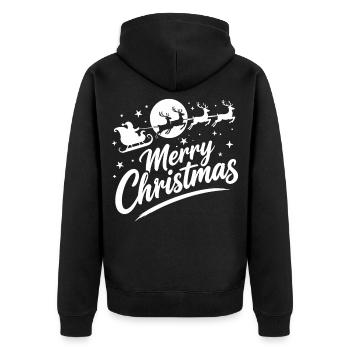 Weihnachtlicher Rentier-Schlittenzauber - Unisex Premium Bio Zip Hoodie - Schwarz - Hinten - Nico (187cm)