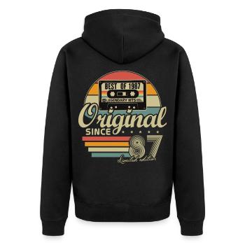 Original 1987 Jahrgang Vintage Geburtstag Retro - Unisex Premium Bio Zip Hoodie - Schwarz - Hinten - Nico (187cm)