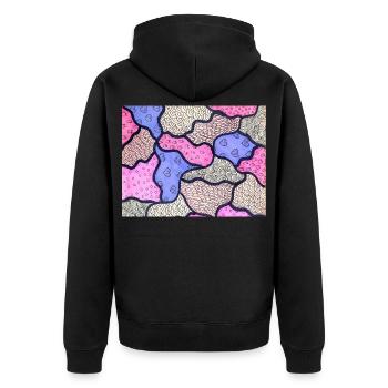 Rosa und lila Mosaik - Unisex Premium Bio Zip Hoodie - Schwarz - Hinten - Nico (187cm)