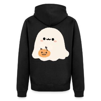 Süßer Geist mit Kürbis-Kumpel - Unisex Premium Bio Zip Hoodie - Schwarz - Hinten - Nico (187cm)