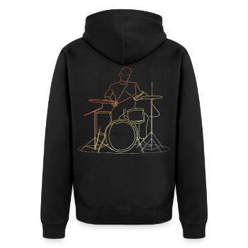 Schlagzeuger Retro Look - Unisex Premium Bio Zip Hoodie - Schwarz - Hinten - Nico (187cm)