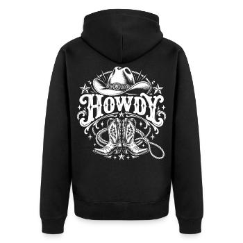Howdy Western - Unisex Premium Bio Zip Hoodie - Schwarz - Hinten - Nico (187cm)