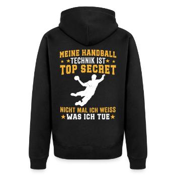 meine handball technik  - Unisex Premium Bio Zip Hoodie - Schwarz - Hinten - Nico (187cm)