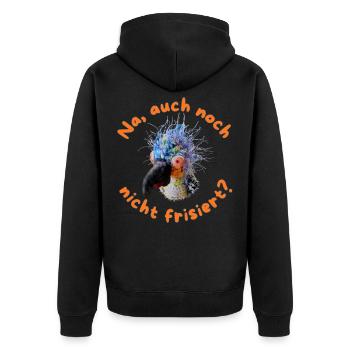 Krallo Kreisch™: Friseur-Humor zieht Kunden an - Unisex Premium Bio Zip Hoodie - Schwarz - Hinten - Nico (187cm)