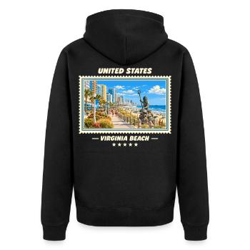 Vereinigte Staaten Virginia Beach Vintage Marke - Unisex Premium Bio Zip Hoodie - Schwarz - Hinten - Nico (187cm)
