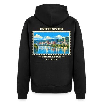 Vereinigte Staaten Charleston West Virginia - Unisex Premium Bio Zip Hoodie - Schwarz - Hinten - Nico (187cm)