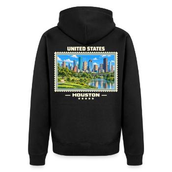 Vereinigte Staaten Houston Vintage Reisemarke - Unisex Premium Bio Zip Hoodie - Schwarz - Hinten - Nico (187cm)