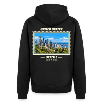 Vereinigte Staaten Seattle Vintage Reisemarke - Unisex Premium Bio Zip Hoodie - Schwarz - Hinten - Nico (187cm)