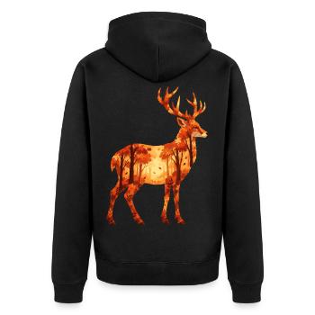 Herbst Hirsch - Wald & Natur Tiermotiv - Unisex Premium Bio Zip Hoodie - Schwarz - Hinten - Nico (187cm)