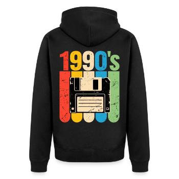 1990er Retro Computer Nostalgie mit Diskette - Unisex Premium Bio Zip Hoodie - Schwarz - Hinten - Nico (187cm)