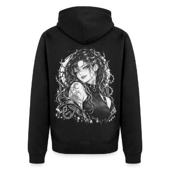 Gothic Anime Vampir – Monochromer Dornen-Halo - Unisex Premium Bio Zip Hoodie - Schwarz - Hinten - Nico (187cm)