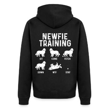 Newfie-Training – Geschenk für Neufundländer Hundeliebhaber - Unisex Premium Bio Zip Hoodie - Schwarz - Hinten - Nico (187cm)