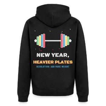 Neujahr Schwerere Teller Lustiges Gewichtheben - Unisex Premium Bio Zip Hoodie - Schwarz - Hinten - Nico (187cm)
