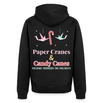 Papierkraniche und Zuckerstangen-Weihnachtsorigami - Unisex Premium Bio Zip Hoodie - Schwarz - Hinten - Nico (187cm)