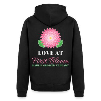 Liebe bei First Bloom Dahlia Flower Gardener - Unisex Premium Bio Zip Hoodie - Schwarz - Hinten - Nico (187cm)