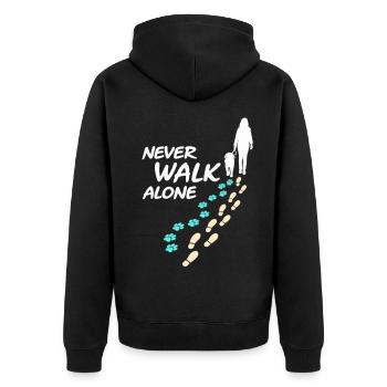 Never Walk Alone Pfotenspuren - Unisex Premium Bio Zip Hoodie - Schwarz - Hinten - Nico (187cm)