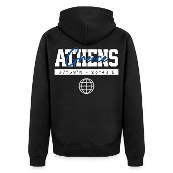 Athen Griechenland Koordinaten Reise Souvenir - Unisex Premium Bio Zip Hoodie - Schwarz - Hinten - Nico (187cm)