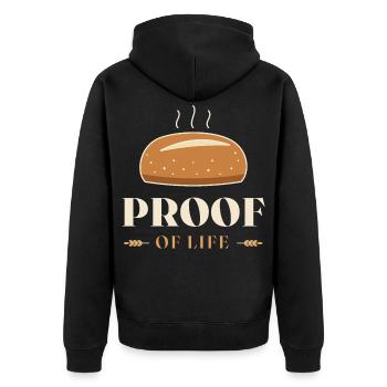 Proof of Life Bäckerei-Grafik - Unisex Premium Bio Zip Hoodie - Schwarz - Hinten - Nico (187cm)