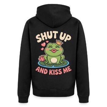 Shut Up And Kiss Me Küss Mich Einfach Valentinstag - Unisex Premium Bio Zip Hoodie - Schwarz - Hinten - Nico (187cm)