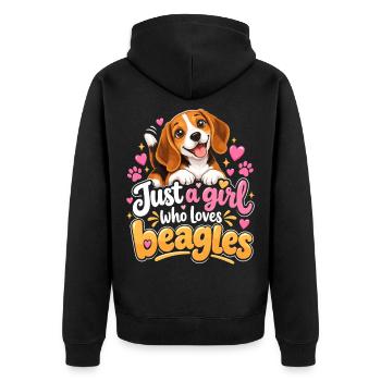 Beagle Girl Love Beagles - Unisex Premium Bio Zip Hoodie - Schwarz - Hinten - Nico (187cm)