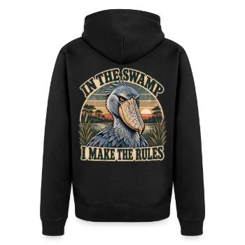 Shoebill – Ich mache die Regeln - Unisex Premium Bio Zip Hoodie - Schwarz - Hinten - Nico (187cm)