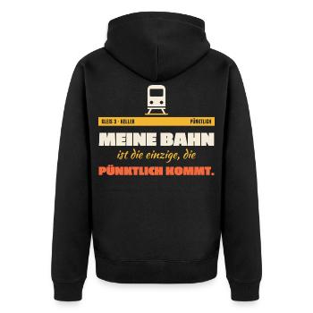 Meine Bahn Pünktlich Humor - Unisex Premium Bio Zip Hoodie - Schwarz - Hinten - Nico (187cm)