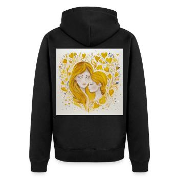 Mutter und Tochter – Liebe in Gold - Unisex Premium Bio Zip Hoodie - Schwarz - Hinten - Nico (187cm)