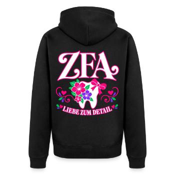 ZFA Liebe zum Detail – Zahnmedizin mit Herz - Unisex Premium Bio Zip Hoodie - Schwarz - Hinten - Nico (187cm)