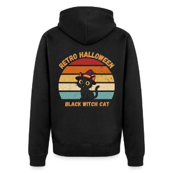 Retro Halloween Black Witch Cat Sunset - Unisex Premium Bio Zip Hoodie - Schwarz - Hinten - Nico (187cm)