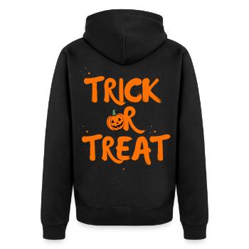 Süßes-oder-Saures-Retro-Halloween-Kürbis – - Unisex Premium Bio Zip Hoodie - Schwarz - Hinten - Nico (187cm)