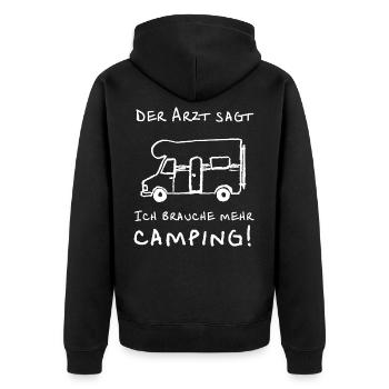 Der Arzt sagt ich brauche mehr Camping - Unisex Premium Bio Zip Hoodie - Schwarz - Hinten - Nico (187cm)