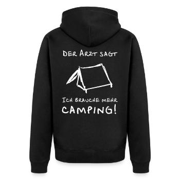 Der Arzt sagt ich brauche mehr Camping - Unisex Premium Bio Zip Hoodie - Schwarz - Hinten - Nico (187cm)