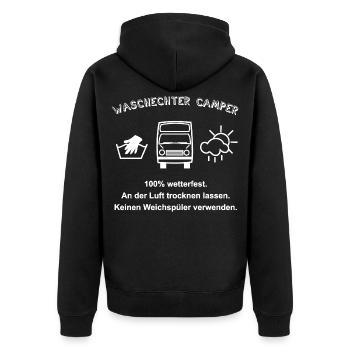 waschechter camper womo - Unisex Premium Bio Zip Hoodie - Schwarz - Hinten - Nico (187cm)