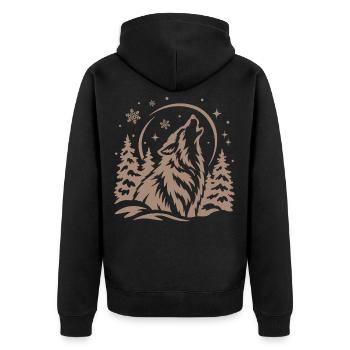 Wolf im Wald unter dem Mond - Unisex Premium Bio Zip Hoodie - Schwarz - Hinten - Nico (187cm)