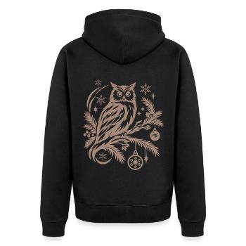 Wintereule auf einem Ast mit Ornamenten - Unisex Premium Bio Zip Hoodie - Schwarz - Hinten - Nico (187cm)