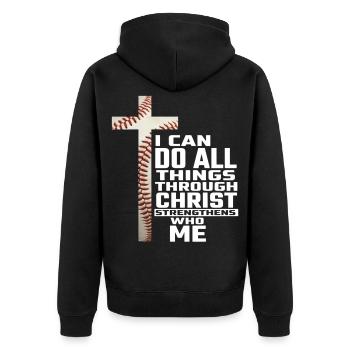 Baselball, ich kann alles tun, was Christus zu tun hat. - Unisex Premium Bio Zip Hoodie - Schwarz - Hinten - Nico (187cm)