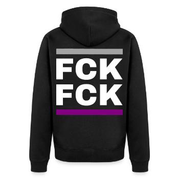 FCK FCK - Unisex Premium Bio Zip Hoodie - Schwarz - Hinten - Nico (187cm)